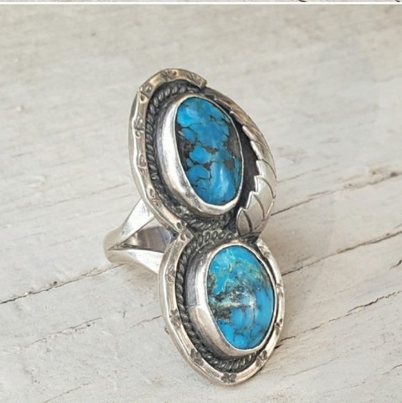Vintage Native American Navajo Sterling Silver Turquoise Ring Sz 7. 15g - Picture 2 of 9